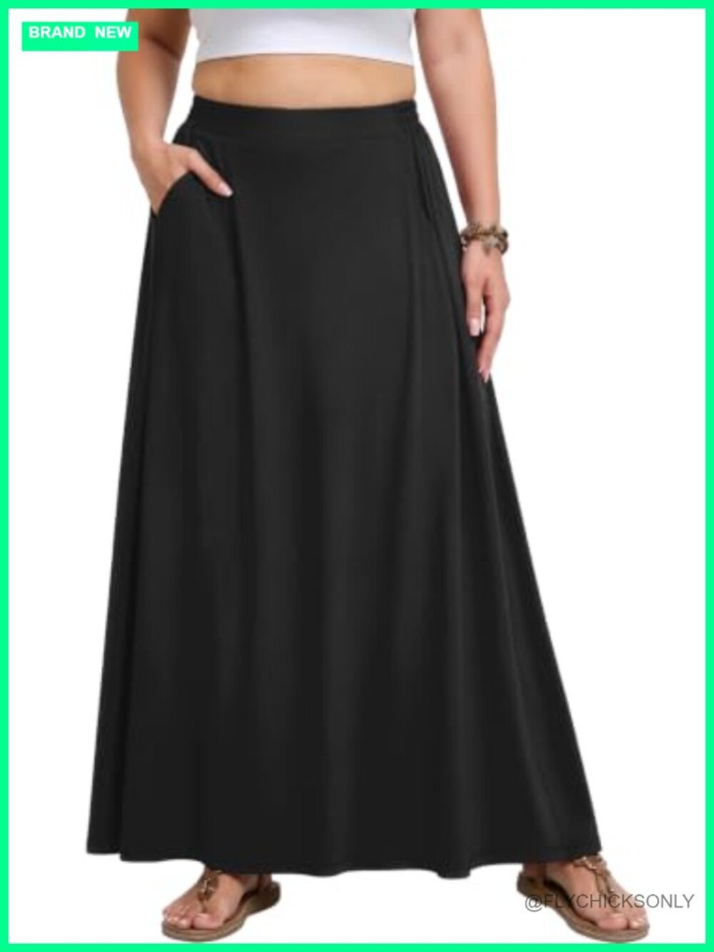 Plus Size Maxi A-Line Skirt Elastic High Waist Flowy